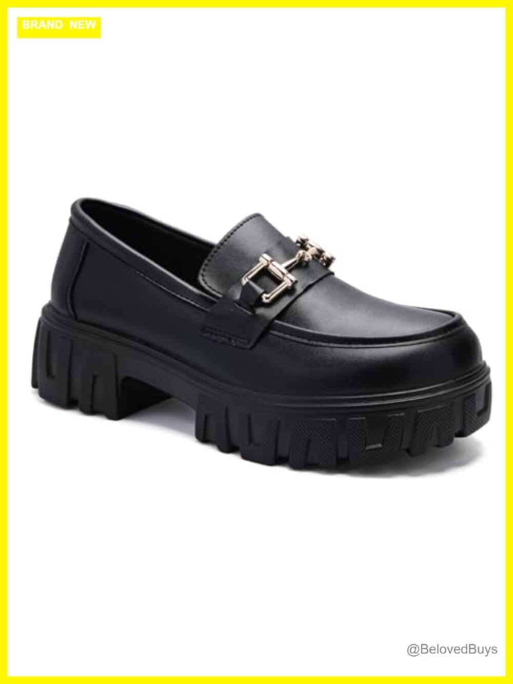 Women's Platform Chunky Loafers Leather Chain Business Dress Shoes